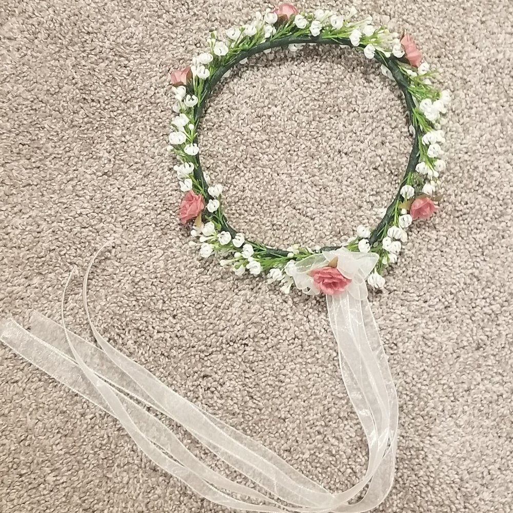 Floral halo with ribbon